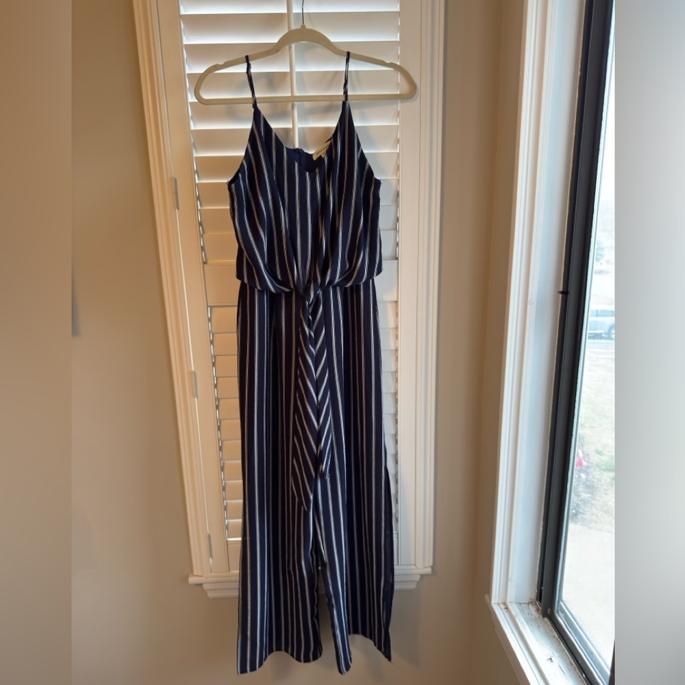 Monteau Navy and White Striped Jumpsuit Size M